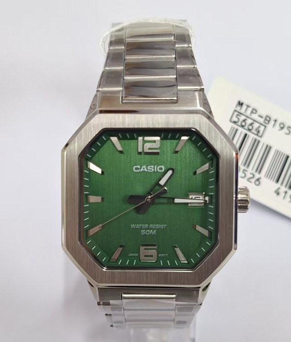 CASIO MTP‑B195 Series MTP-B195D-3AV Green Dial Analog 38 mm Watch